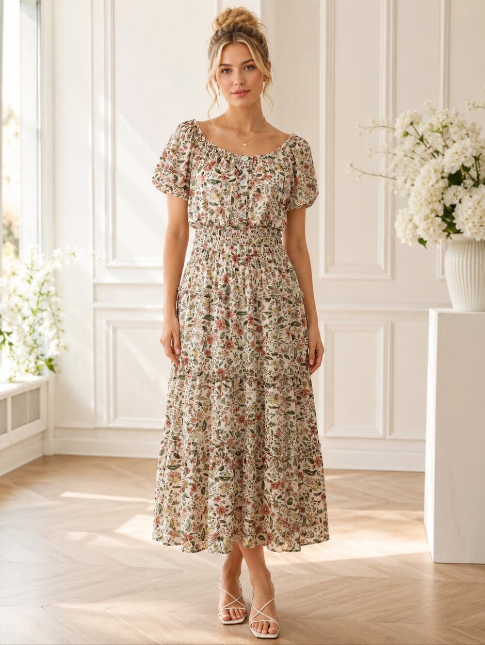 FIGUEROA & Flower| Floral Smocked Maxi Dress  Romantic Puff Sleeve | Size Small